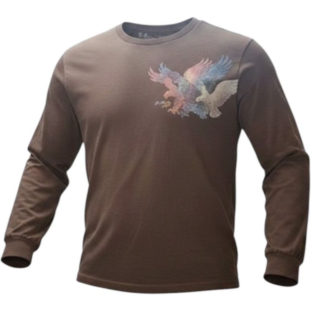 American Eagle Men L Long Sleeve T-Shirt Vintage Brown Graphic Logo Tee Shirt‎